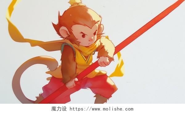 拿着棍子的猴子真假孙悟空AI插画